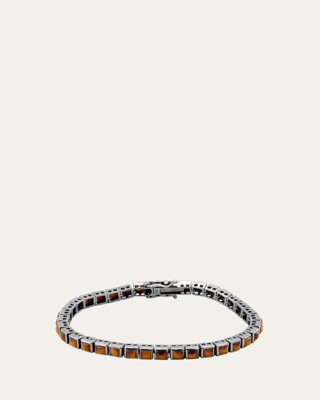 Tennis Bracelet with 3.5mm Cabochon-Cut Tiger's Eye